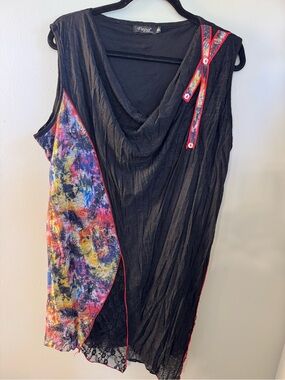 PAPA VANCOUVER Women's Artsy Asymmetrical Tunic Top Dress XL Lagenlook Boho Lace